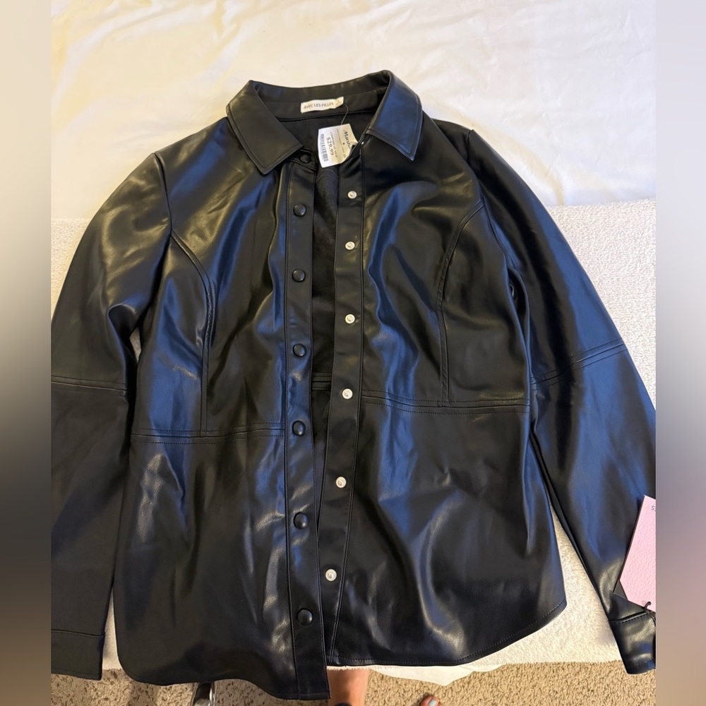 Faux Leather Button-Down.